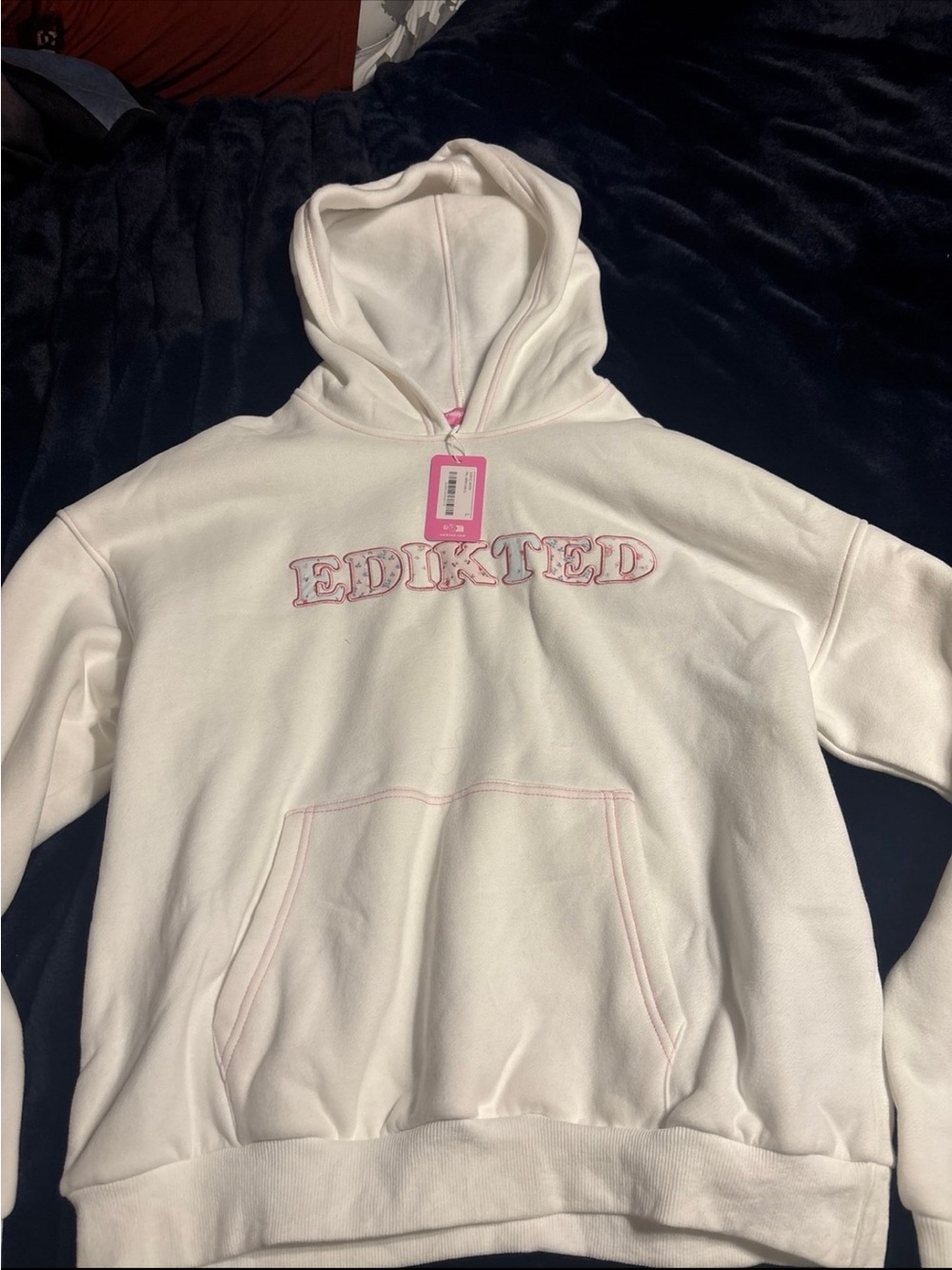 Edikted White Hoodie with Pink Embroidered Logo